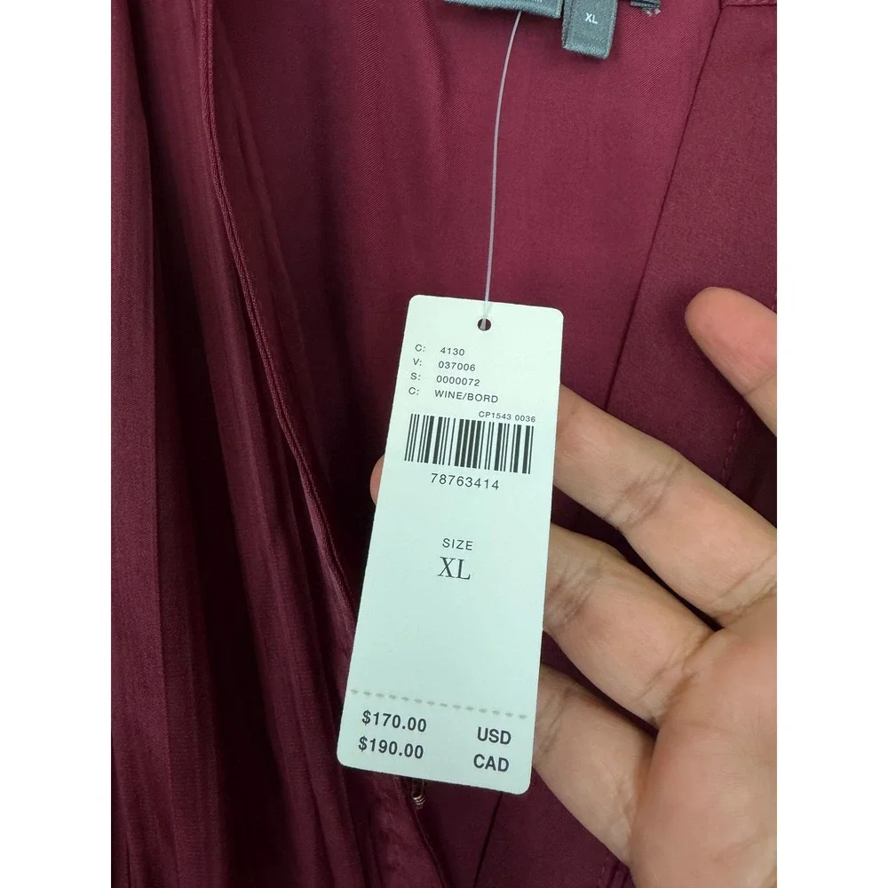 Anthropologie The Somerset Maxi Dress Satin XL Wine A-Line Tiered Smocked NWT - Picture 3 of 12